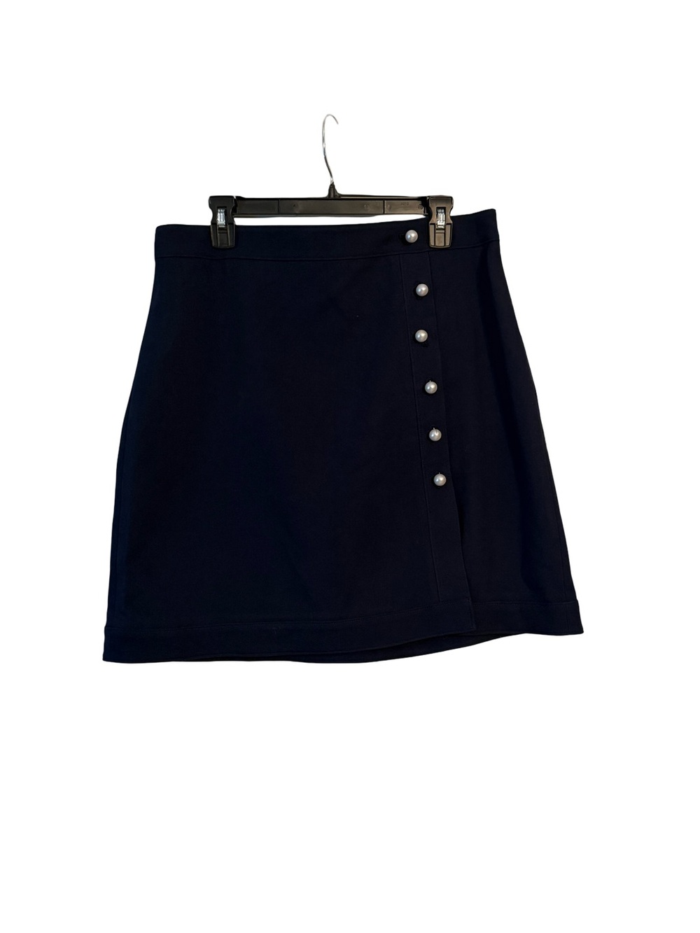 Ann Taylor Factory Navy Mini Skirt with Pearl-Style Side Buttons